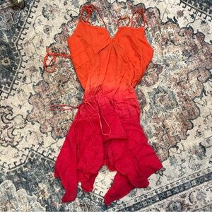 orange and red ombré asymmetrical halter dress